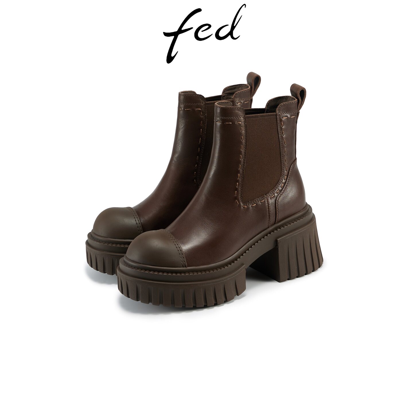 fed复古棕擦色切尔西短靴女