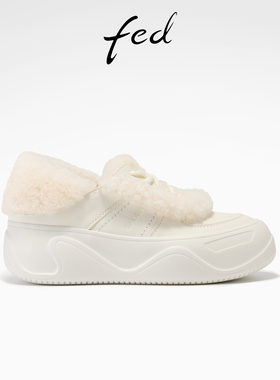 fed加绒小白鞋冬季新款女鞋厚底毛毛时尚增高板鞋女S1201-YAB217