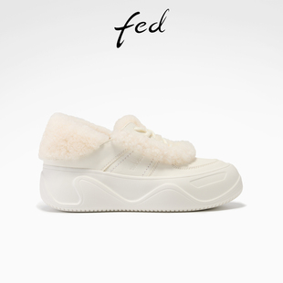 女鞋 新款 厚底毛毛时尚 增高板鞋 YAB217 fed加绒小白鞋 女S1201 冬季