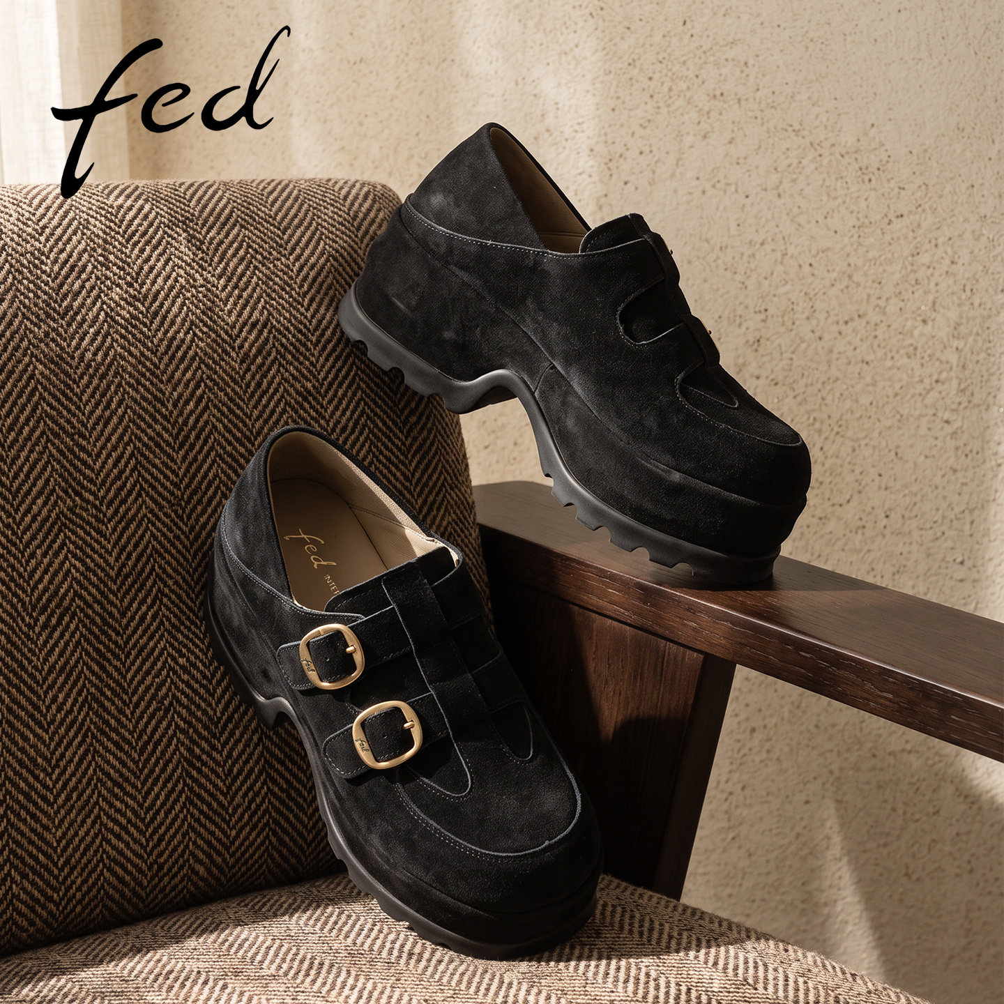 fed复古乐福鞋松糕厚底女秋季