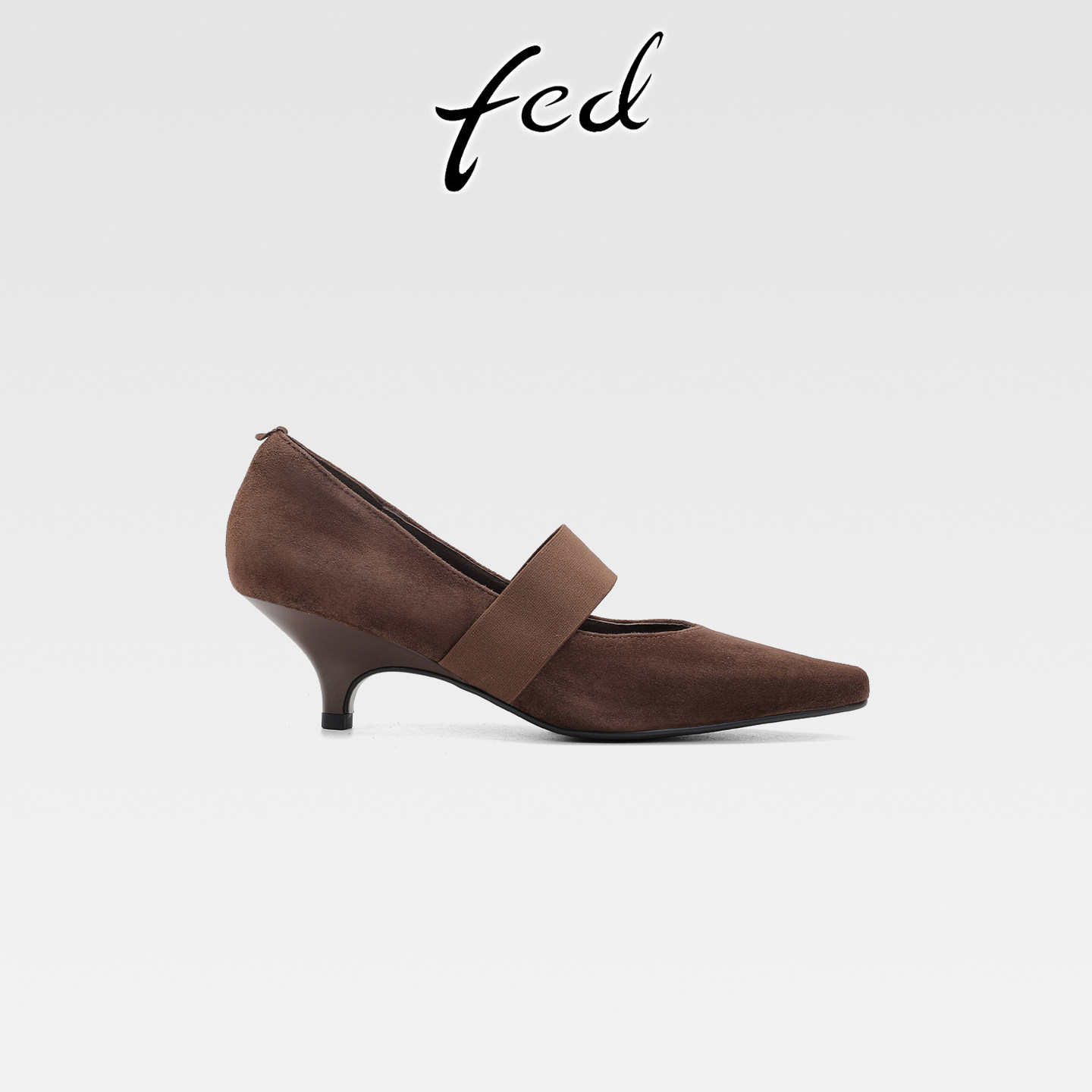 fed法式复古羊反绒细跟玛丽珍鞋女春秋款一字带中跟方头浅口单鞋