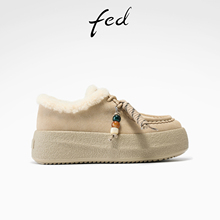 fed深口单鞋冬季新款女鞋保暖袋鼠鞋串珠厚底鞋女款S1022-YAB199