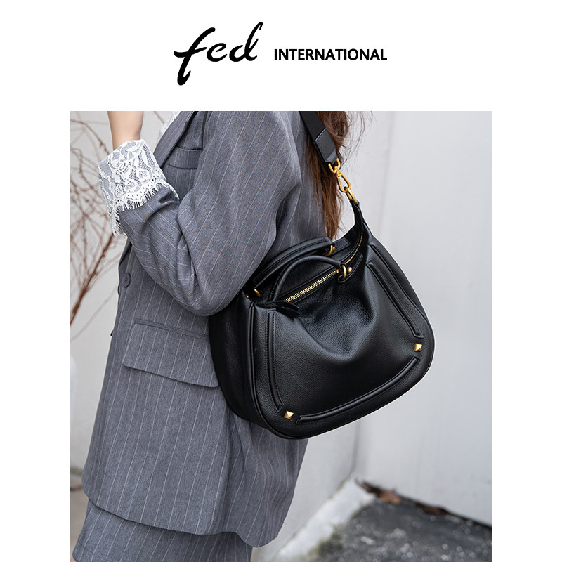 fed头层牛皮马鞍包休闲单肩手提斜挎包包大容量真皮女包BFA94