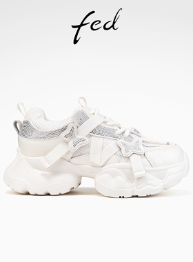 fed白色老爹鞋春季新款女鞋蝴蝶休闲鞋水钻运动鞋女S0205-ZCA703