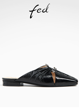 fed低跟穆勒鞋夏季新款女鞋包头凉拖鞋真皮后空单鞋女D0420-ZC532
