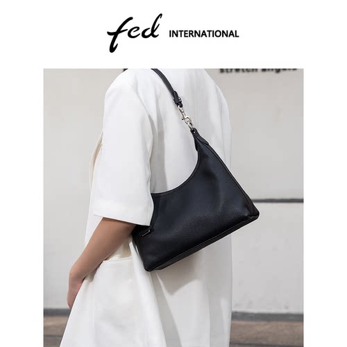fed极简头层牛皮通勤托特包