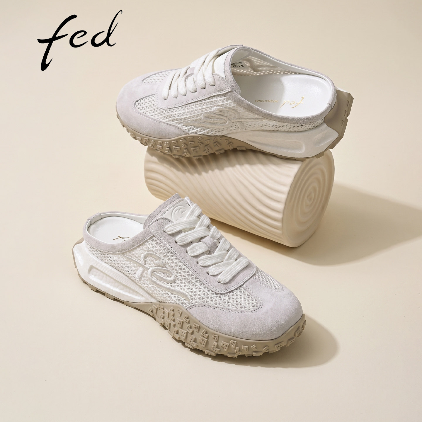 fed后空网面透气德训鞋女半拖鞋