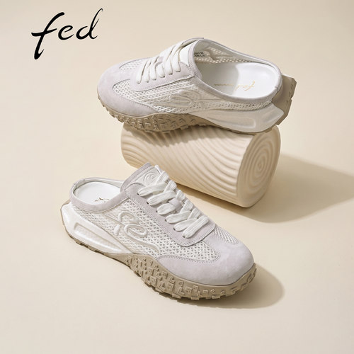 fed后空网面透气德训鞋女半拖鞋