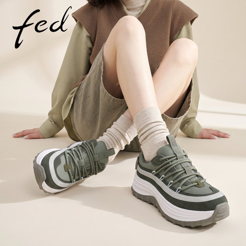 fed墨绿色厚底休闲鞋女秋季