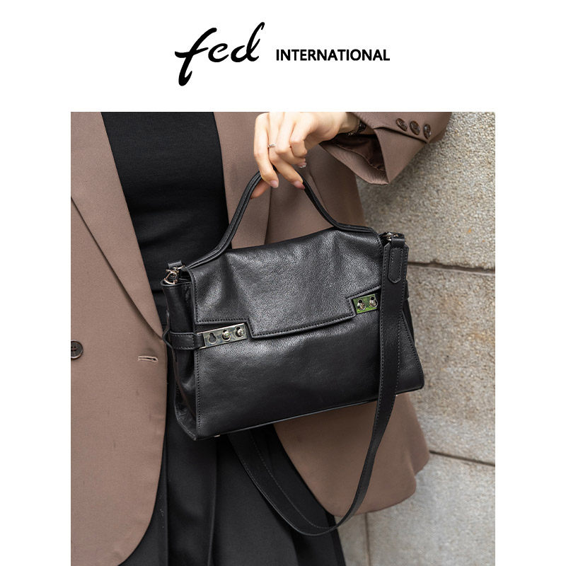 fed植鞣牛皮凯莉包头层牛皮大容量单肩手提斜挎包女真皮BFA89