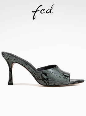 fed鱼嘴凉拖夏季新款女鞋蛇纹高跟鞋真皮外出拖鞋女款S0403-YA322