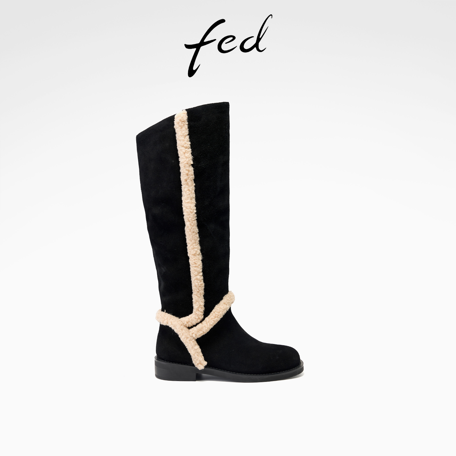 fed气质长靴女冬季新款女靴低跟堆堆靴毛毛时装靴女款S1025-YA085