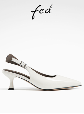 fed尖头真皮单鞋夏季新款女鞋低跟通勤鞋法式凉鞋女款D0401-ZC373