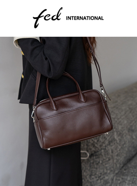 fed头层牛皮真皮女包斜挎包爆款手提单肩包休闲波士顿包包BFA9471