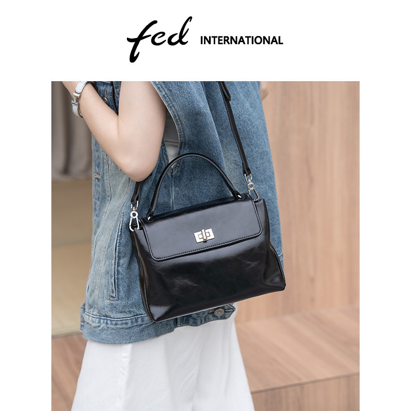 fed牛二层皮凯莉包通勤大容量单肩斜挎手提包妈咪包包女BFA8917