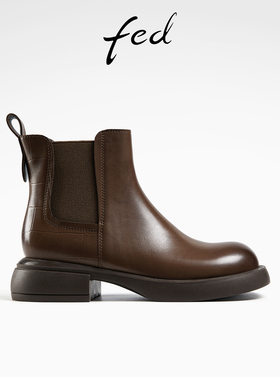 fed切尔西靴冬季新款女靴棕色短靴时装靴烟筒靴女款R0913-ZCA191