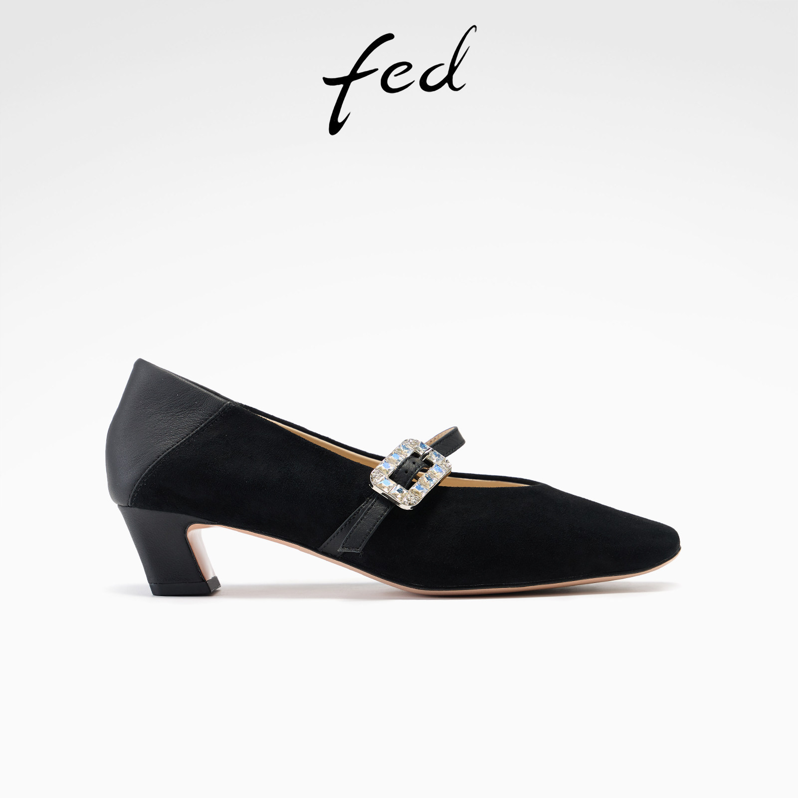 fed墨影星痕玛丽珍鞋春季新款女鞋方头单鞋气质绒面高跟鞋女YA599,女鞋,玛丽珍鞋,淘宝优惠券,粉丝福利购,淘宝优惠卷