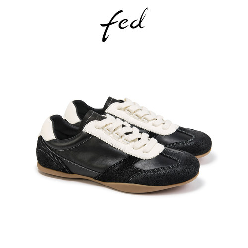 fed真皮平底休闲德迅鞋女