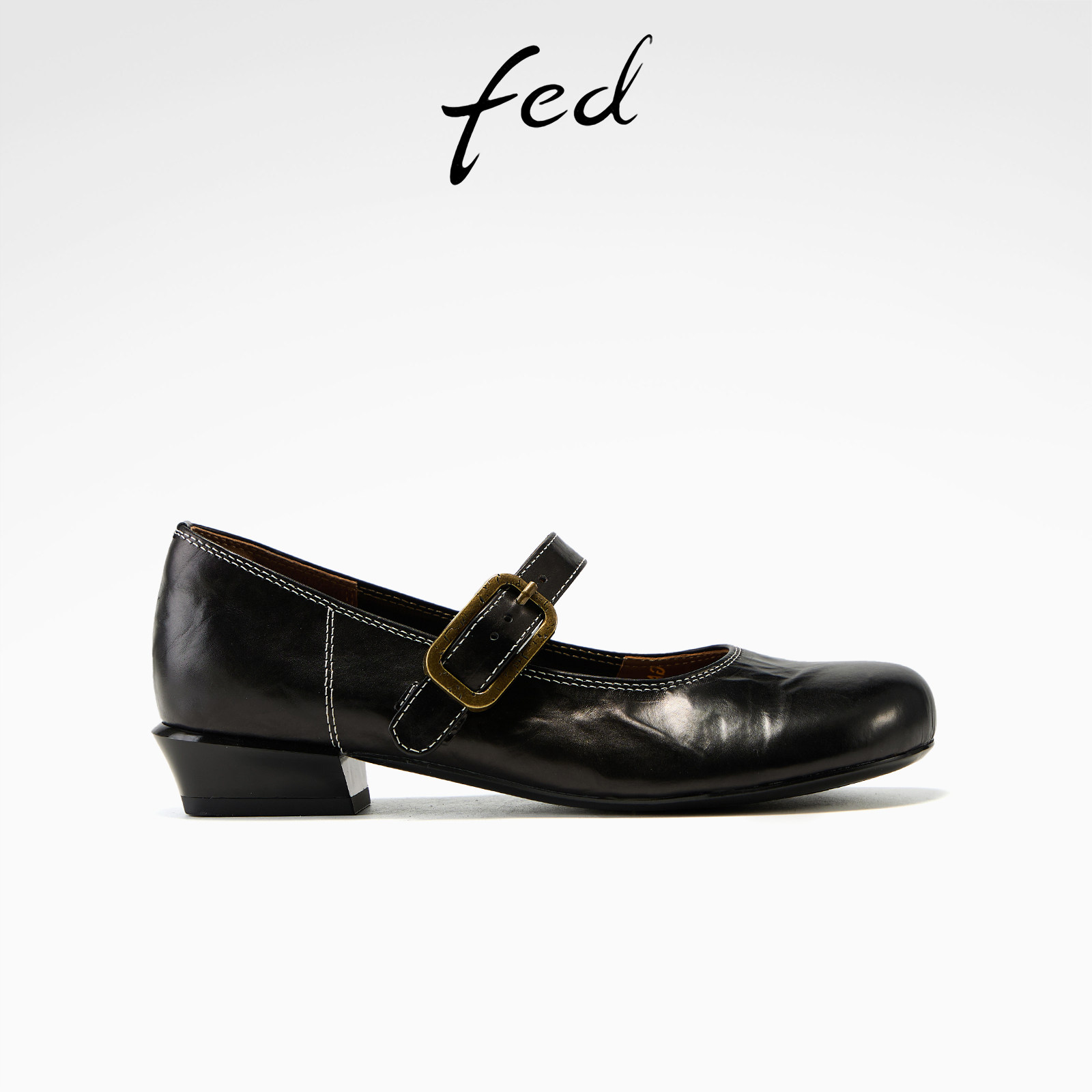 fed浅口单鞋春季新款女鞋银扣雅黑玛丽珍鞋厚底小皮鞋女款ZF006