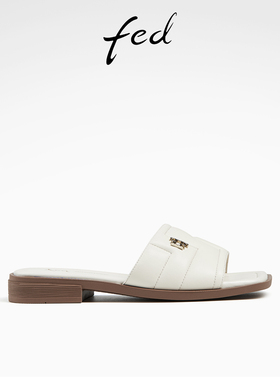 fed小香风凉拖鞋夏季新款女鞋低跟白色外出拖鞋女款D0401-ZCB512