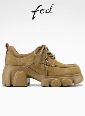 fed串珠小皮鞋秋季新款女鞋系带乐福鞋厚底单鞋女S0919-ZCA507