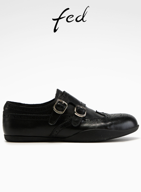 fed邮差双扣单鞋春季新款女鞋黑色布拉洛克鞋薄底小皮鞋女款ZC315