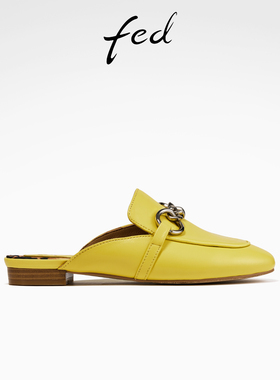 fed包头半拖夏季新款女鞋黄色穆勒鞋尖头凉拖鞋女款S0609-YAB327