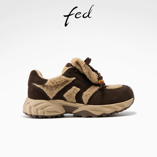 女鞋 加绒老爹鞋 厚底增高鞋 fed翻盖毛毛鞋 S1025 新款 女款 YA013 冬季