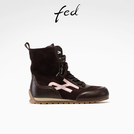 fed厚底拳击靴冬季新款女靴复古时装靴真皮短靴女款S1022-ZC713