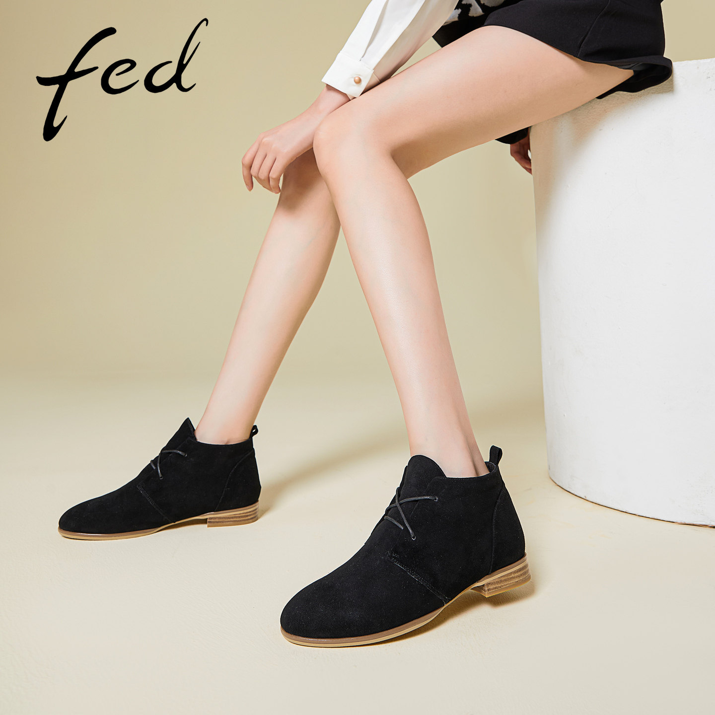 fed黑色日常短靴女秋新款女靴