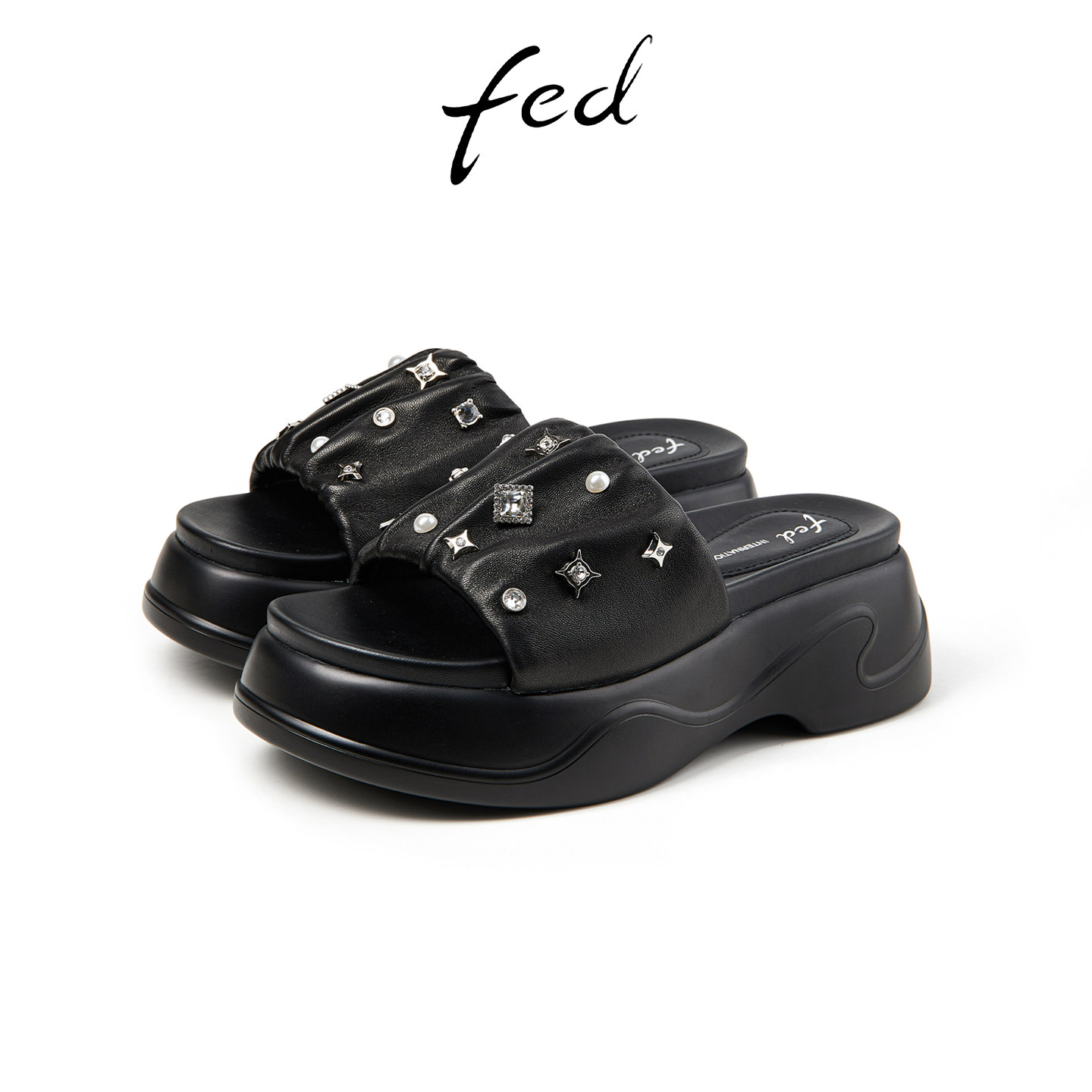 fed一字拖鞋女一脚蹬增高凉拖鞋