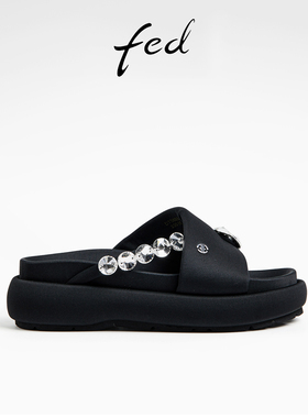 fed厚底夹脚拖鞋夏季新款女鞋沙滩鞋黑色时装凉拖鞋女D0701-ZC603
