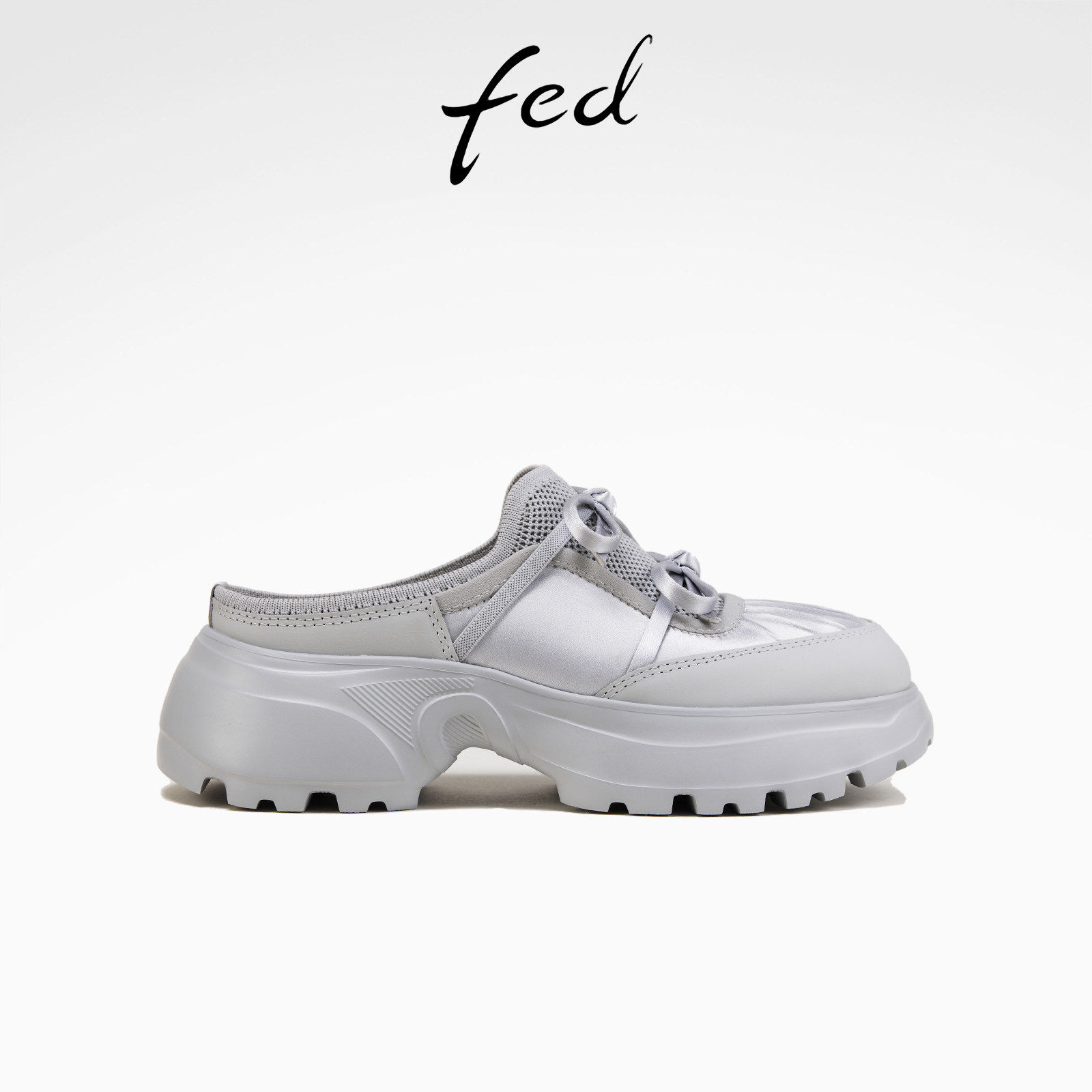 fed银色半拖夏季新款女鞋舒适时尚透气凉拖增高不累脚厚底鞋女款