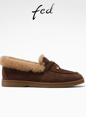 fed加绒乐福鞋冬季新款女鞋复古单鞋防寒舒适通勤鞋女S1217-ZC756
