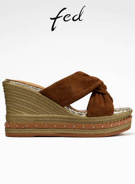 fed罗马凉拖夏季新款女鞋度假沙滩鞋外出坡跟拖鞋女款S0602-ZF322