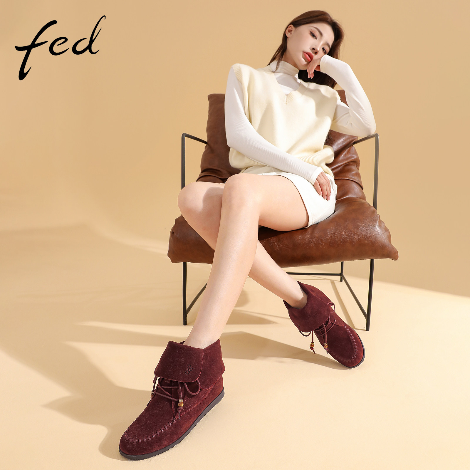 fed增高厚底西部短靴女秋款