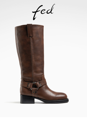 fed复古骑士靴秋季新款女靴厚底皮靴西部牛仔长靴女R0828-YAB039
