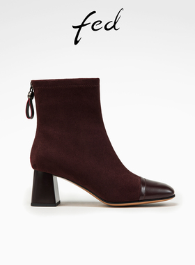fed气质短靴冬季新款女靴粗跟时装靴弹力瘦瘦靴女款D1108-ZCA796