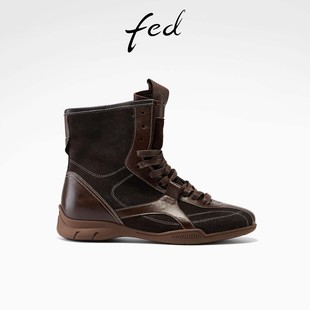 S1009 女靴软底拳击靴运动短靴女款 ZCA311 新款 fed复古赛车靴冬季