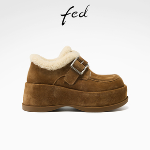 女鞋 新款 增高勃肯鞋 加绒乐福鞋 ZCA736 fed加厚毛毛鞋 女S1111 冬季
