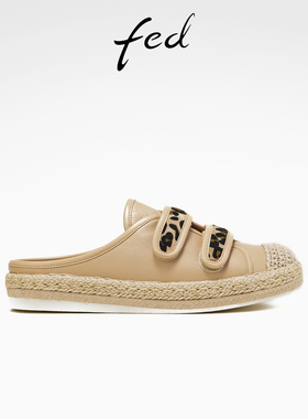 fed麻边半拖春季新款女鞋后空渔夫鞋休闲外穿拖鞋女款S0218-ZF276