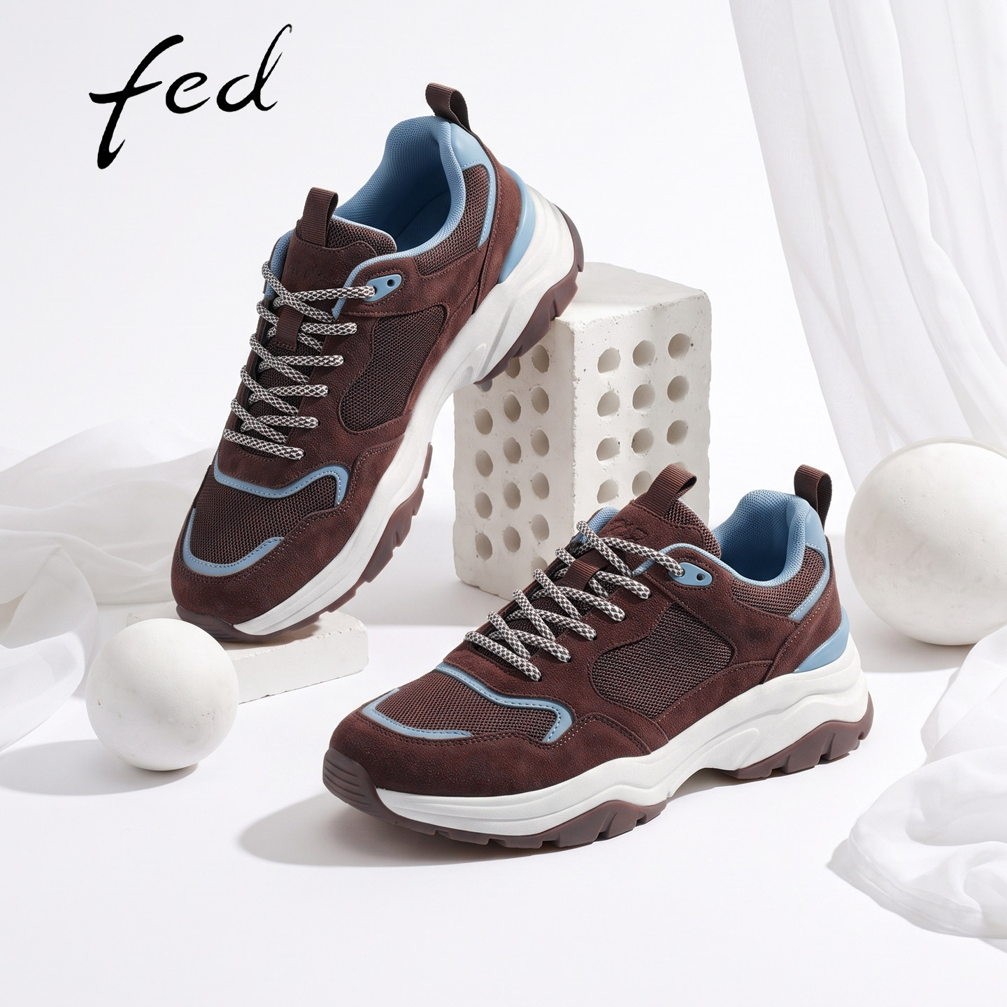 fed真皮厚底增高老爹鞋女款