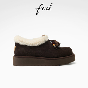 女鞋 加绒勃肯鞋 一脚蹬毛毛鞋 fed厚底棉鞋 S1107 新款 女款 ZC708 冬季