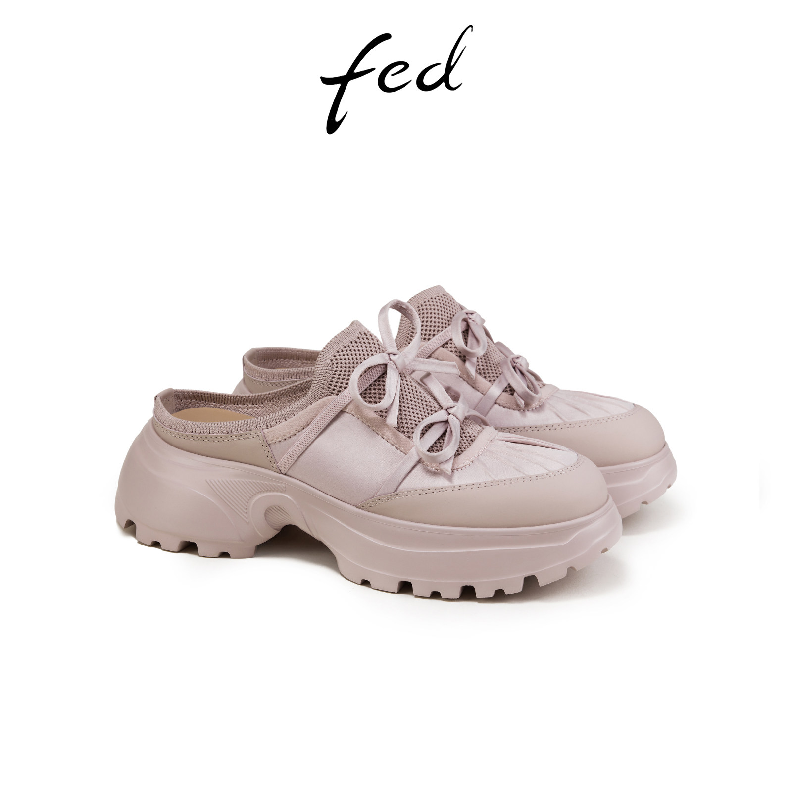 fed芭蕾风半拖夏季新款女鞋厚底增高鞋粉色凉拖女款S0430-YAB621