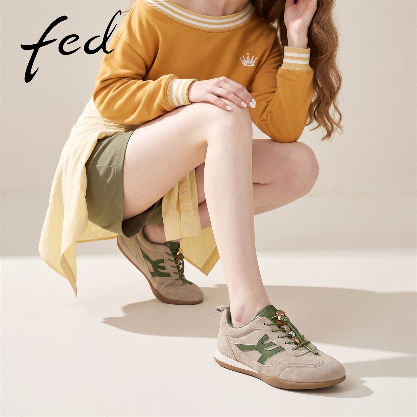 fed杏色德训鞋时尚休闲鞋女鞋