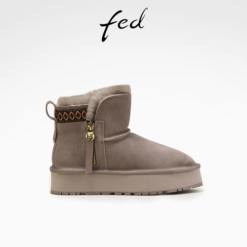 艾芙伊迪冬季新款女靴厚底加绒