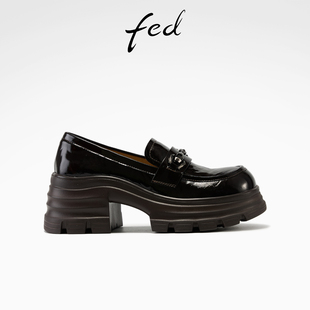 女鞋 ZC169 fed漆匣方钥单鞋 新款 粗跟小皮鞋 女款 时尚 春季 厚底乐福鞋