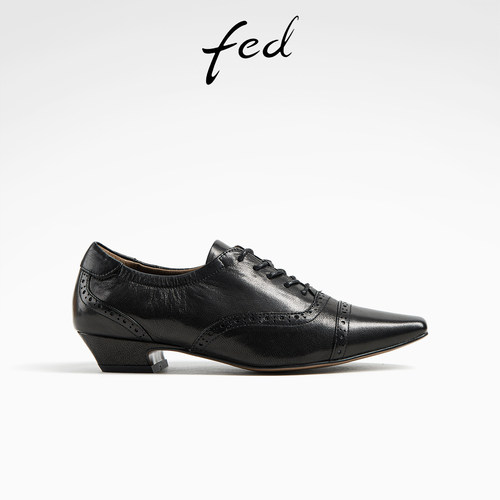 粗跟低跟系带深口单鞋乐福鞋