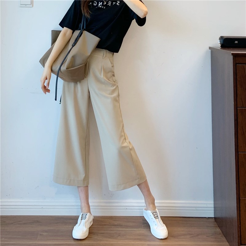 大码休闲西装裤i女夏o季薄款梨形身材显瘦宽松小个子高腰九分阔腿