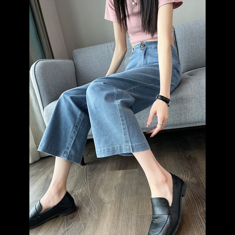 冰丝窄版阔c腿牛仔裤女r八分小个子夏薄款2023新款高腰宽松七分直